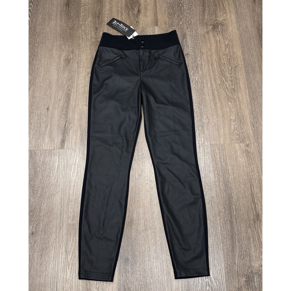 Alp N Rock Zurich Pants Womens Small Black Moto Mixed Media Faux Leather NEW